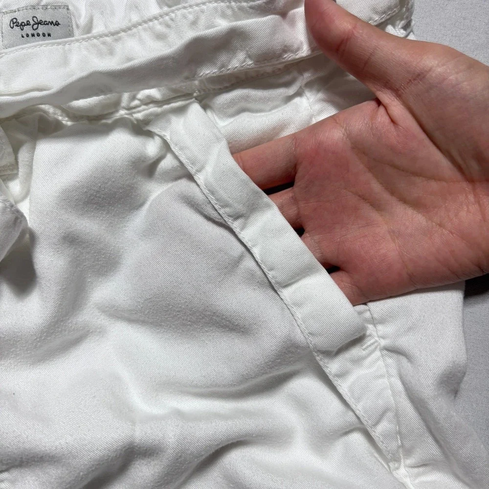Pepe Jeans London Nomad Tencel Tie Waist‎ Shorts White Women Size 31